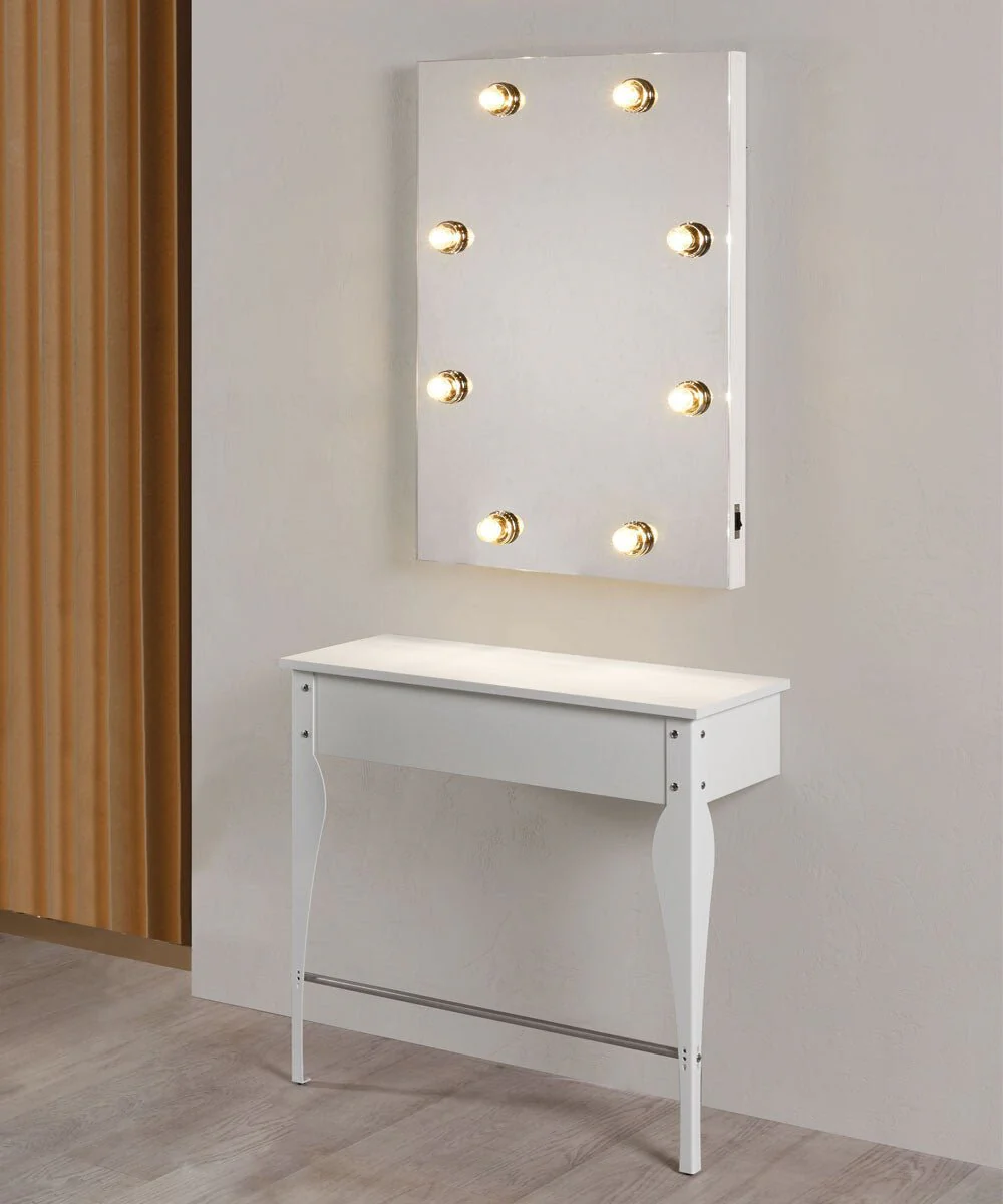 MB Elegance White Ash Make-up Work Unit With White Metal Painted Legs